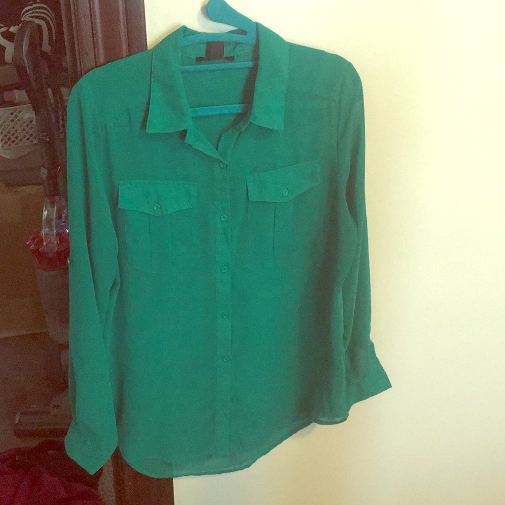 Green button up blouse